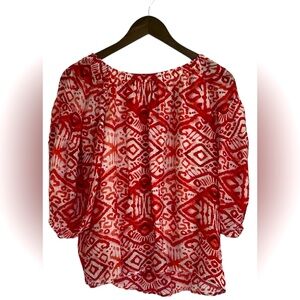 P. Cill red Aztec print peasant top women S.